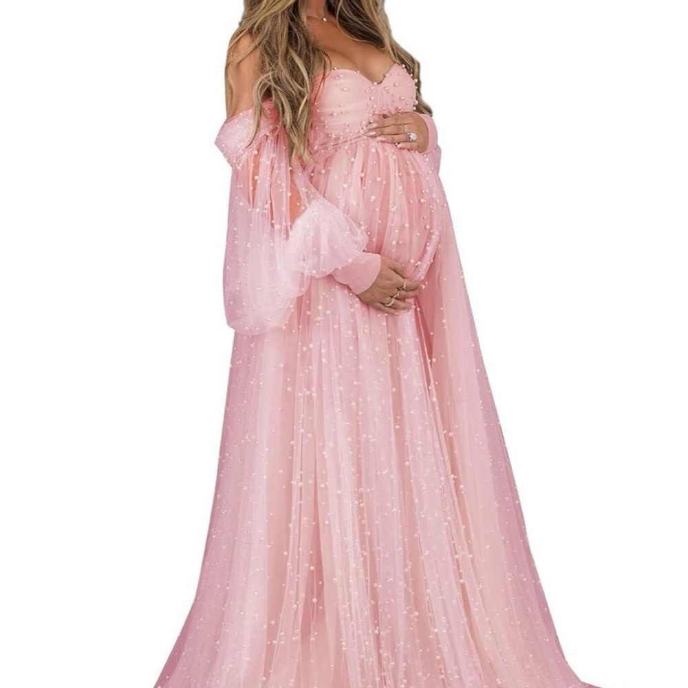 Chic Strapless Pink Maternity Gown